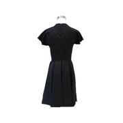 Dior Black Short Pleated V-neckline Wool Dress #36